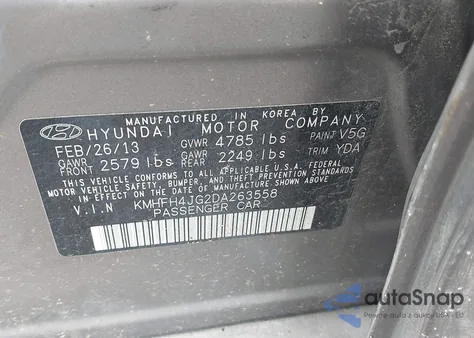 2013 Hyundai Azera из США, поврежденный, VIN KMHFH4JG2DA263558